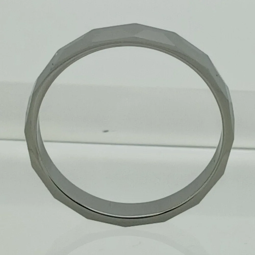 Vintage Tungsten Faceted Band Ring Size 10 Silver Tone 4mm Y2K Geometric 4.1g